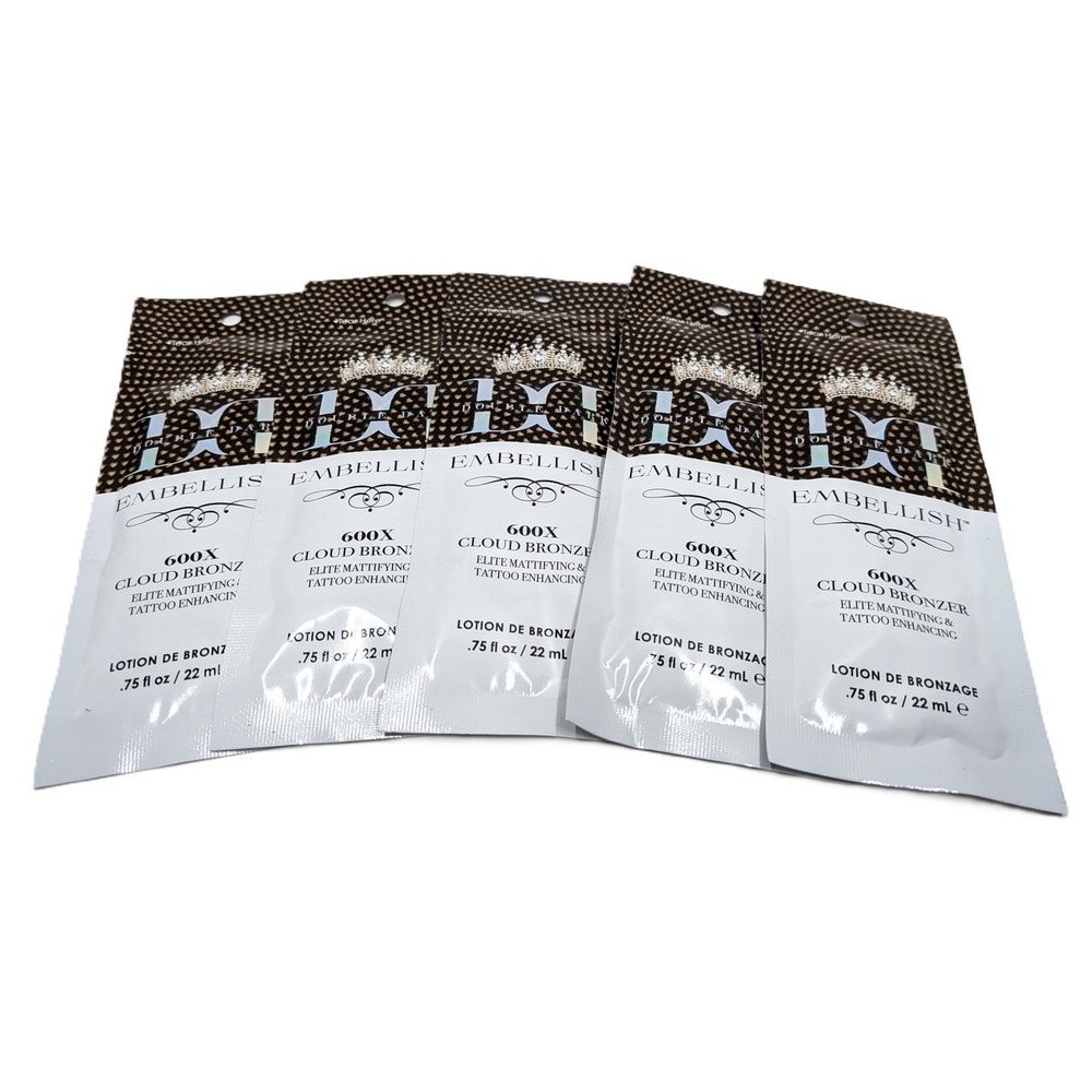 5pk Embellish 600X Cloud Bronzer Tanning Lotion Packets Elite Mattifying 0.75oz